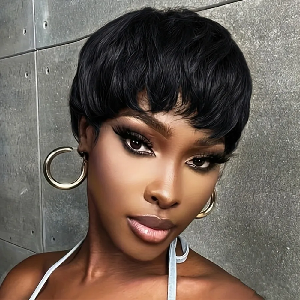 pixie wig orange 99j color pixie cut short straight human hair wig machine made pixie cut wig for women daily party use wig