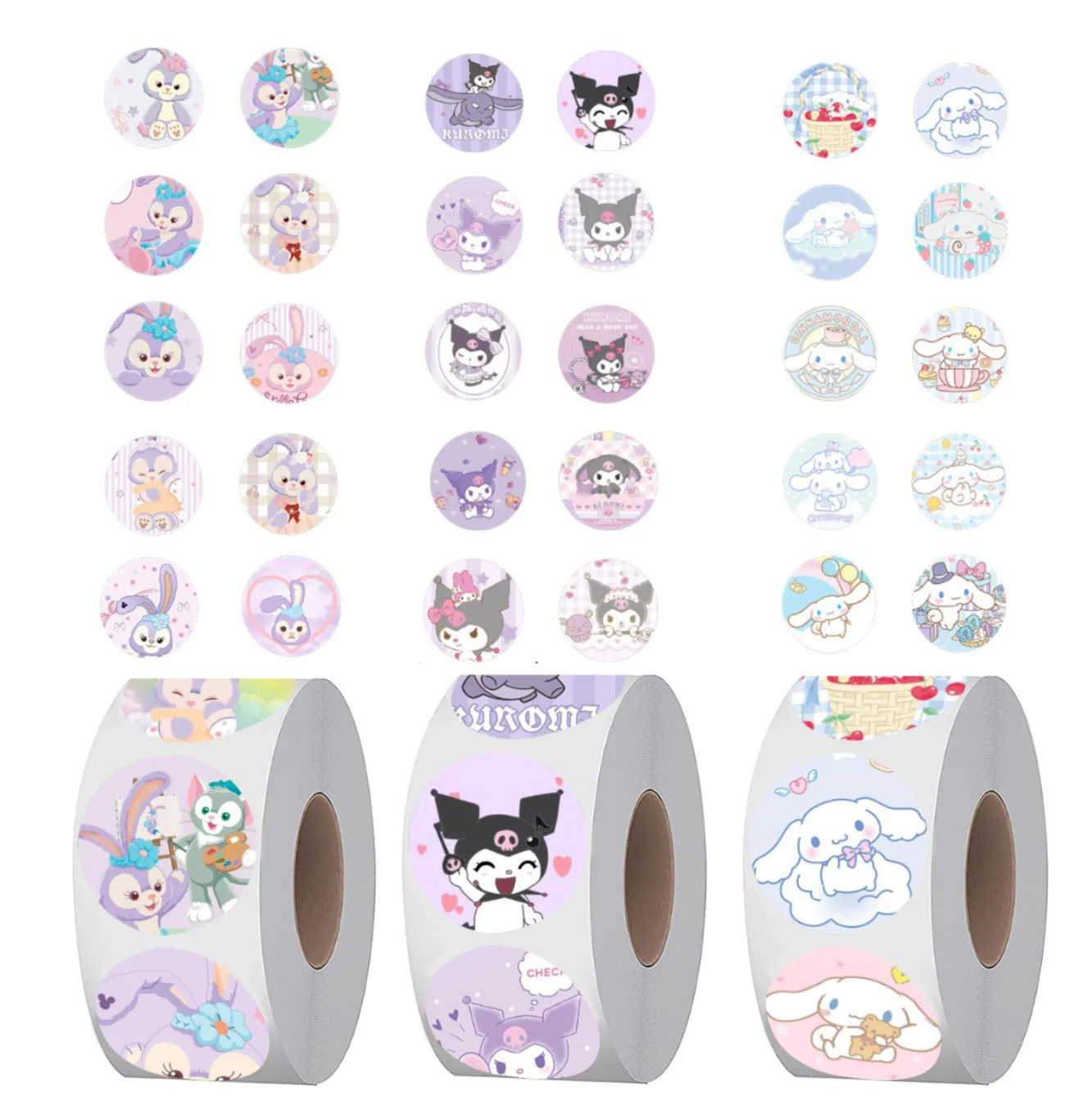 500Pcs Stellalou Sanrio Handbook Material Stickers Hellokitty Kuromi Mymelody Stickers Decorative Roll Stickers Children's Gifts