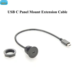 USB 3.1 C Male to Female Extension Cable Round Flush Panel Mount Bulkhead USB Type C Extender 10Gbps High Speed Data & Power