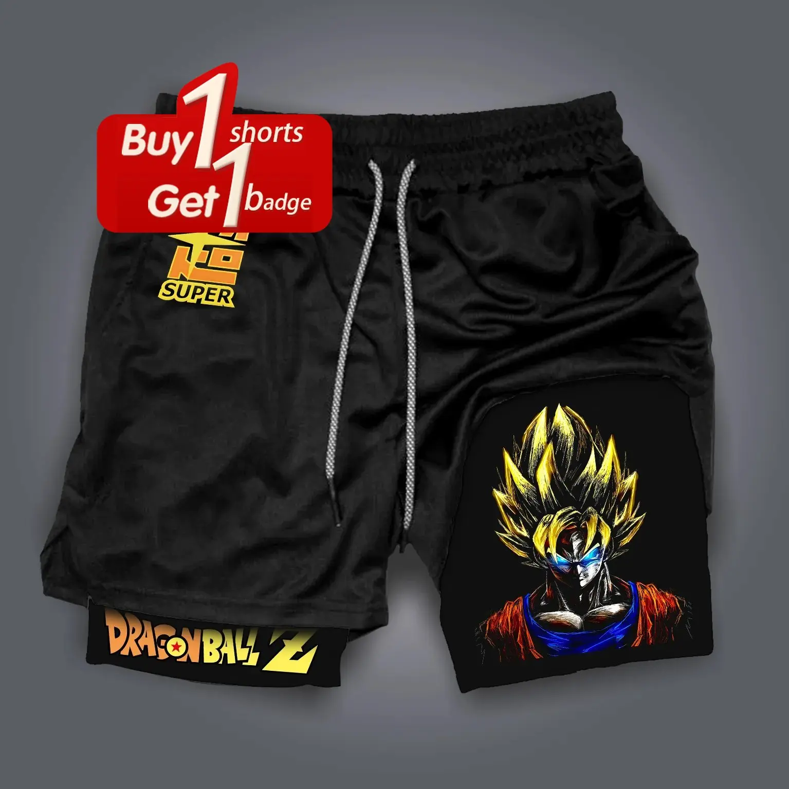 Celana Pendek Pria Y2k Musim Panas Celana Jogging Kebugaran Kompresi 2-1 Lapisan Ganda Cepat Kering Gambar Cetak Goku Anime Dragon Ball Pakaian Gym
