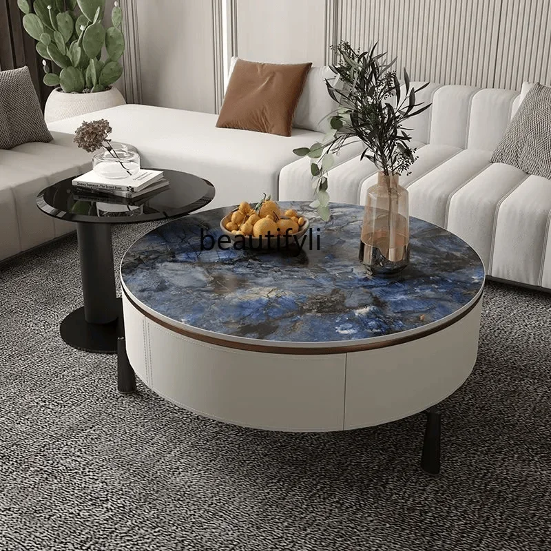 

Italian Minimalist Round Stone Coffee Table Set for Living Room, Small Apartment, Modern Simple Style