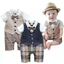 Gentleman baby new style short sleeve wedding and party baby boys clothes cut romper clothes