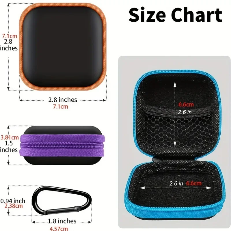 

5pcs Square Portable EVA Storage Pouches, Hangable on Backpacks, Portable Organizer for Earphones, Cables, USB Drives, Hard Shell Carabiner Zipper Pouch