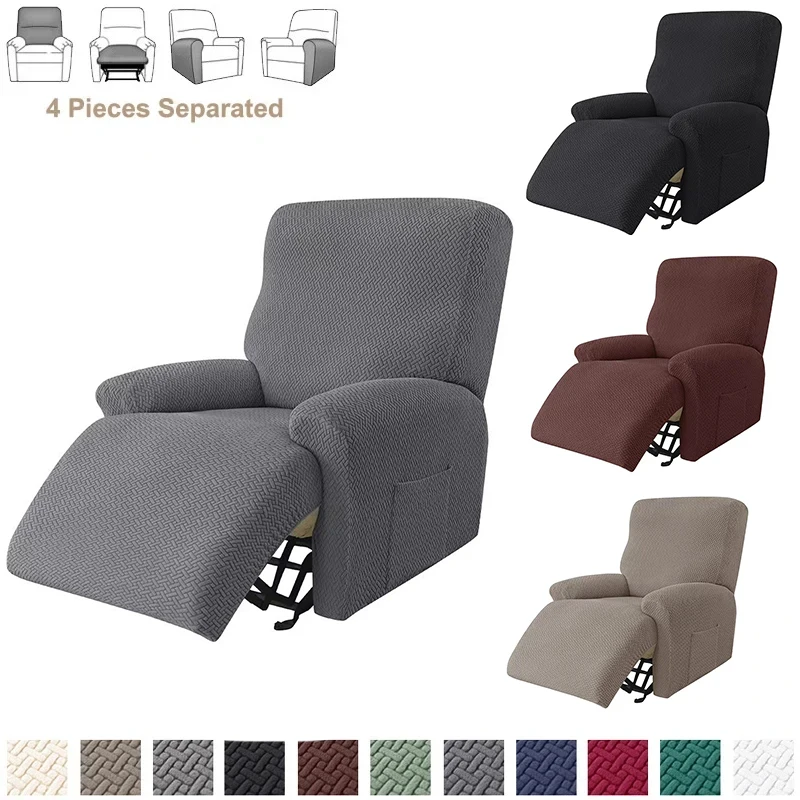 Recliner Sofa Cover 1 Seater Stretch Single Armchair Relax Slipcover Non-Slip Sofa Chair Protector Living Room Washable 4PCS/Set