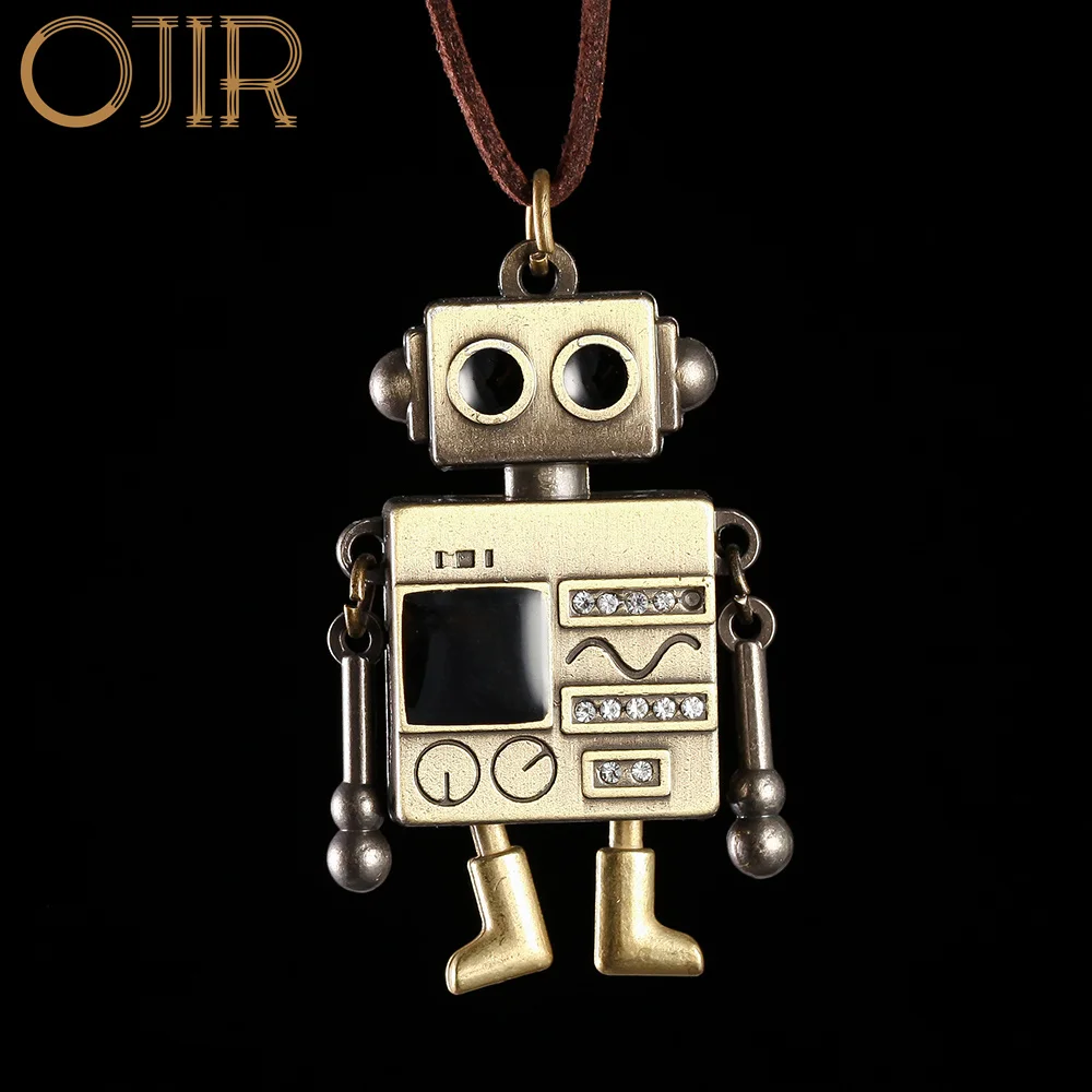 Vintage Long Gold Color Robot for Women Pendant Jewelry Suspension Chains Necklace & Pendants Korean Fashion 2023 New in Chokers