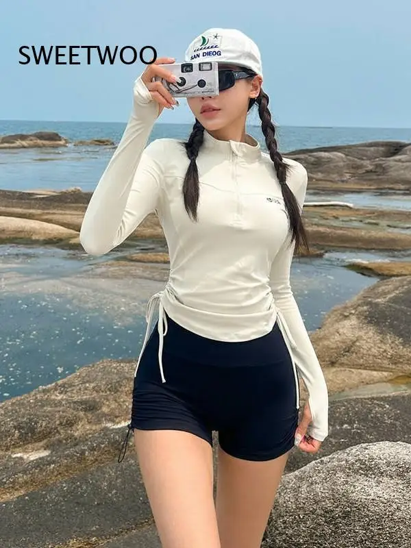 Conservative Sports Swim Suit Set Long Sleeve Swim Shirt Long and Shorts Leggings Three Pieces Bathing Suit for Swimming Pool