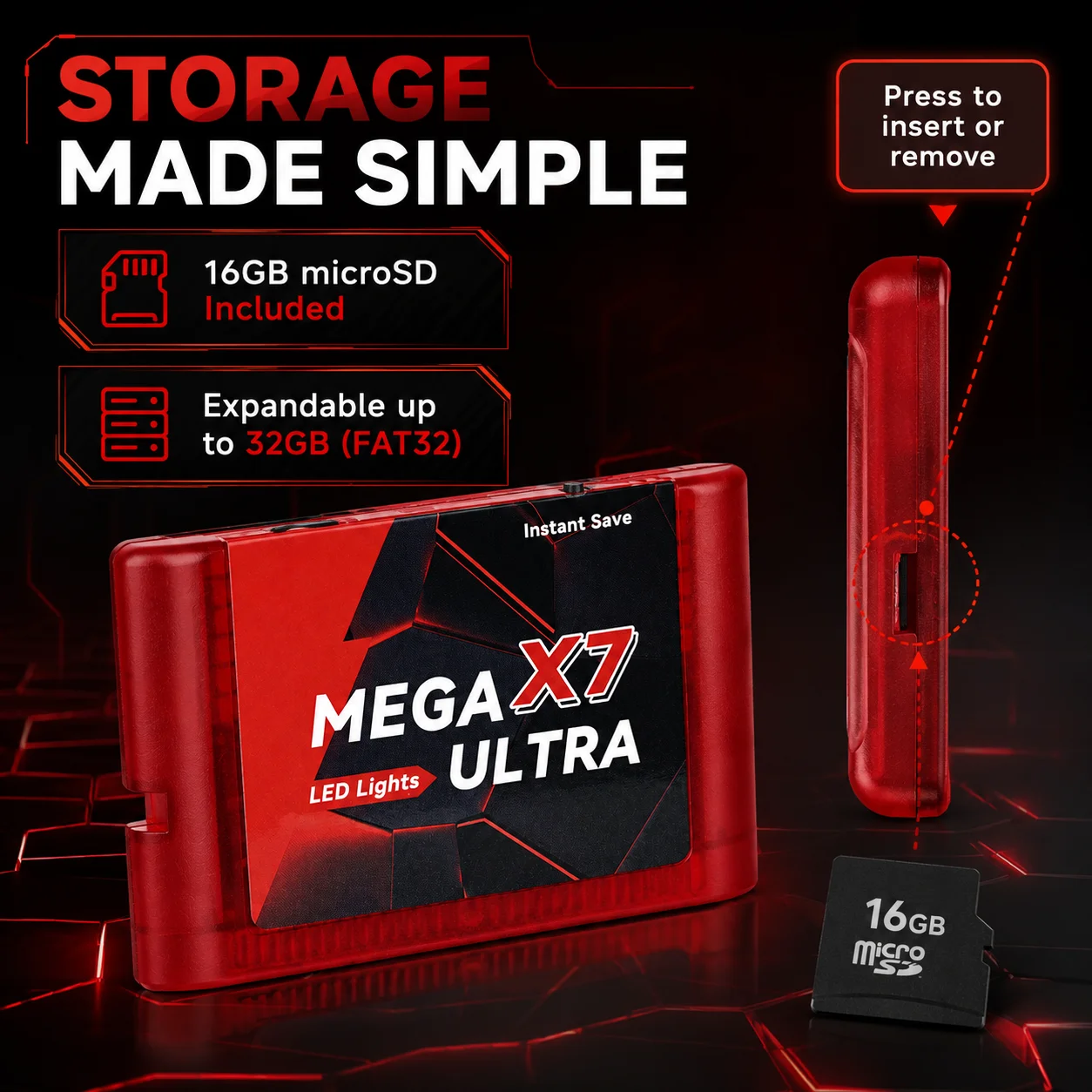 Wkład z lampką LED Instant Save Mega X7 Ultra z instrukcją obsługi do konsoli SEGA GENESIS Mega Drive USA/Japonia/EUR MegaDrive — zdjęcie produktu 5