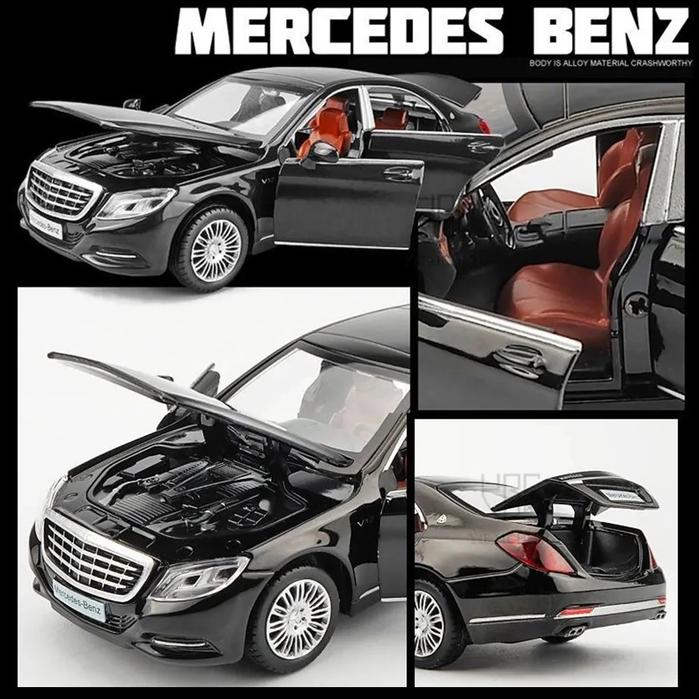 1:32 Scale Mercedes Benz Toy Car Models Maybach S600 Alloy Die cast Toys Vehicles Pull Back Sound Light Toys for Boys Best Gifts