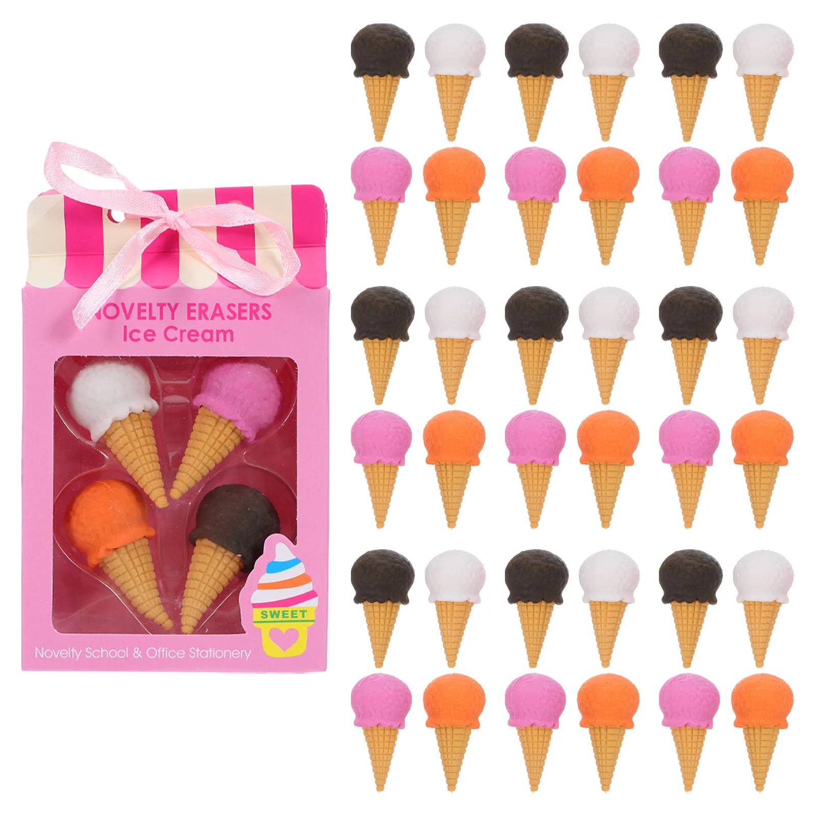 

40pcs Cartoon For Cute Ice Cream Pencil Erasers Kawaii Dessert-Themed Classroom Reward Supplies Mini Food Erasers