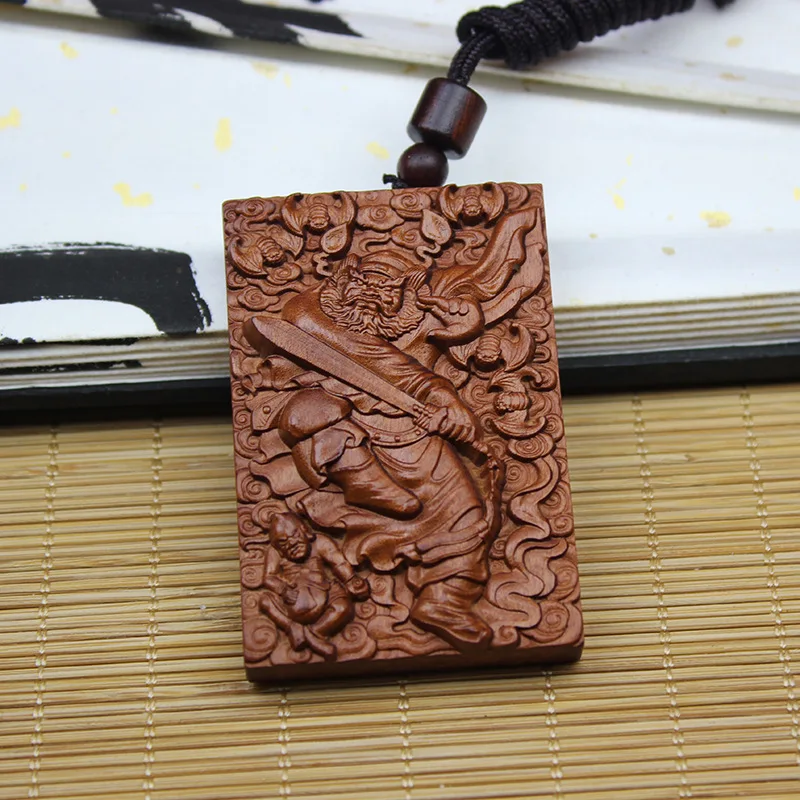 Lightning-struck Jujube Wood Original Wood Plaque Tianshi Zhongkui Cultural Plaything Necklace Car Hanging Double-sided Tag