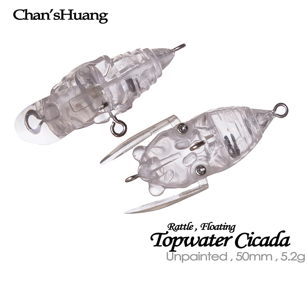 

Chan'sHuang, 20 шт., неокрашенные пустые рыболовные приманки, 5 см, 5,2 г, погремушка, TopWater Cicada, сделай сам, искусственная рыболовная приманка ручной работы