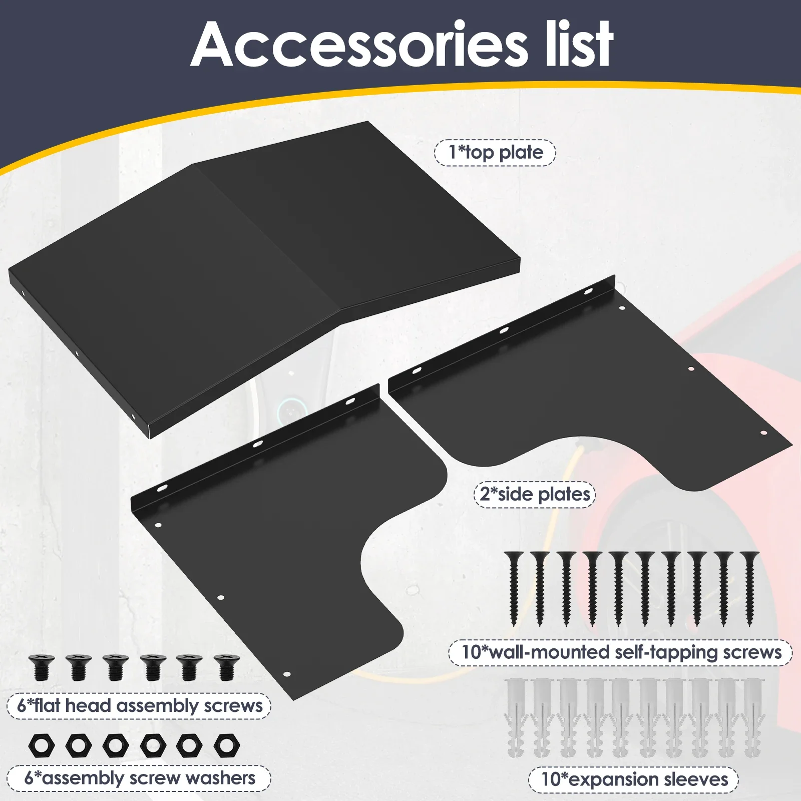 غطاء حماية لشاحن EV معدني، سقف واقٍ لمحطة شحن السيارة الكهربائية الخارجية مع ملحقات التثبيت باللون الأسود