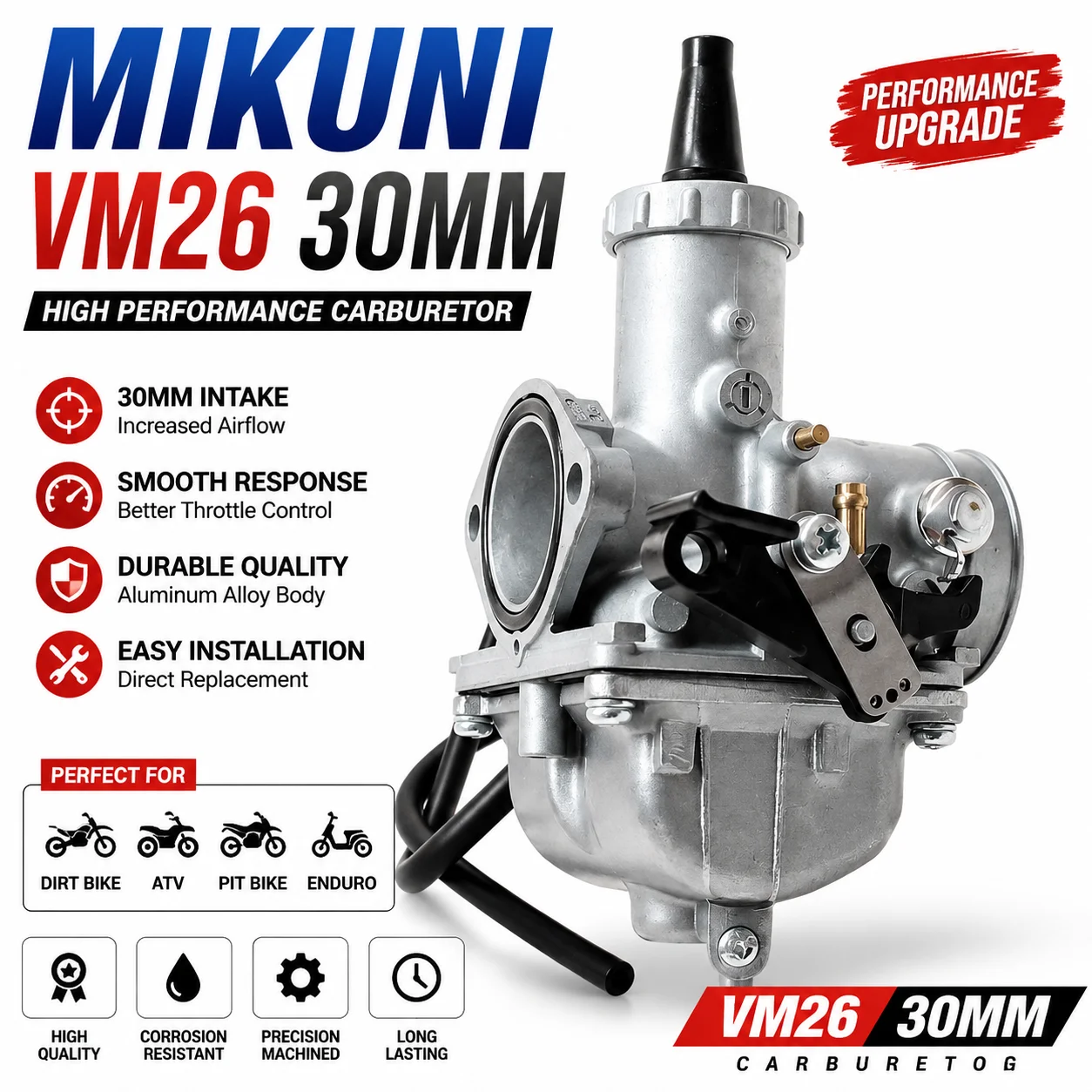Mikuni VM26 30mm Carburetor 4-Stroke with Air Filter Intake Manifold for 125-250cc Pit Dirt Bike ATV Quad Kart Motorcycle Parts - view 2