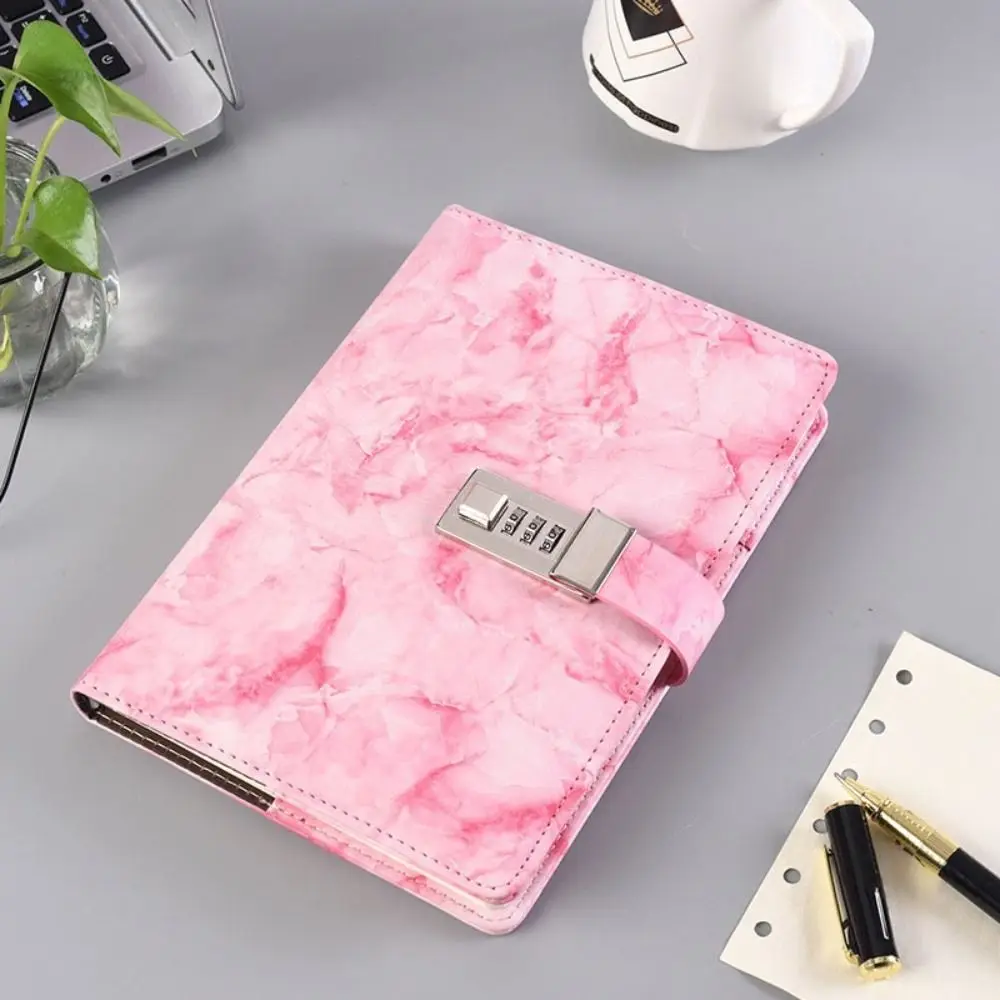 School Supplies 96-Page Password Notebook Soft A5 Marble Texture Handbook PU Leather Thickened Personal Notepad Office