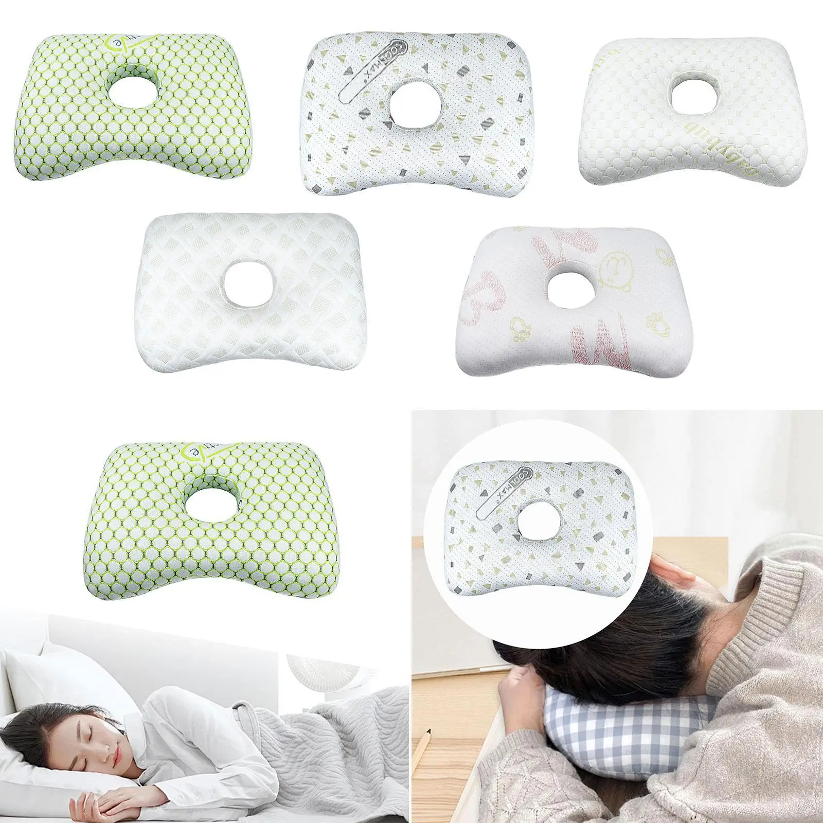 Ear Hole Sleeping Pillow Soft Milk Silk Cover Comfy Side Sleeper Cushion for Office Nap Travel