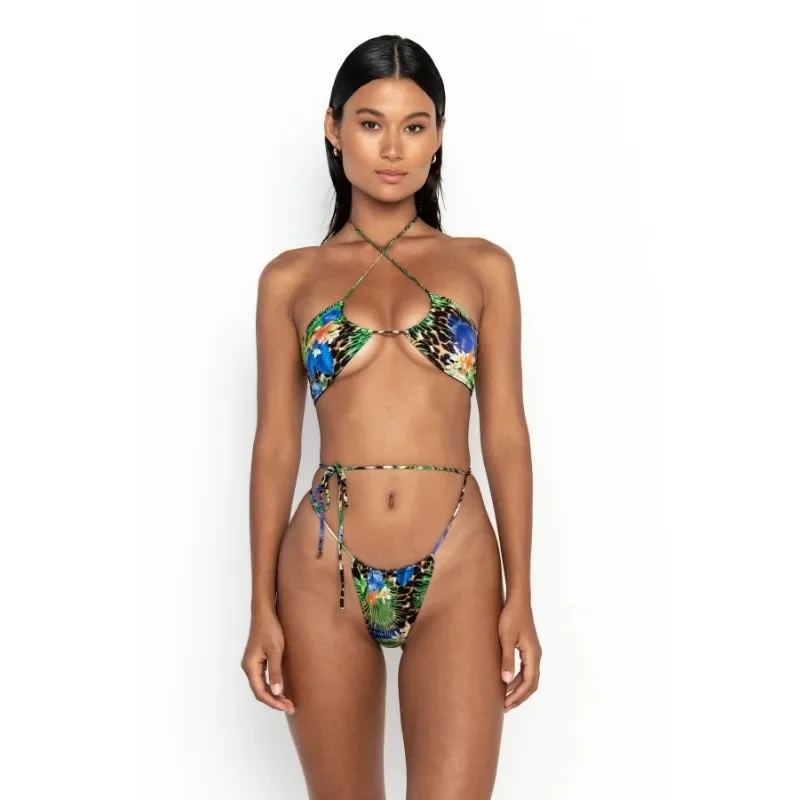 Conjunto de Bikini de marca de lujo para mujer, bañadores de diseño con estampado de flores y leopardo, Tankini Sexy para playa y primavera, 2024