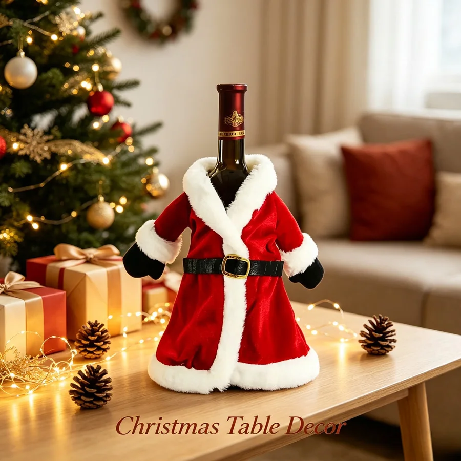 Christmas Wine Bottle Cover, Santa Claus Wine Bottle Decoration Set, Velvet Fabric with Soft Plush White Trim, Santa Claus Robe Style Fabric Wine Bottle Decoration Cover, Washable and Reusable, Durable, Creative and Fun Wine Bottle Decorations, Suitable for Christmas Table Decorations, Holiday Dinner Parties, Family Party Table Settings, as Christmas Gifts, Red Wine Gift Packaging, Home New Year and Christmas Decorations, Christmas Party Supplies