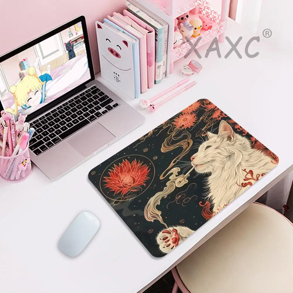 

1pc White Cat Smoking Small Mouse Pad Thickened Pad Desk Pad Desktop Computer Keyboard Wireless Mouse Boy Girl Gift for CS DOTA