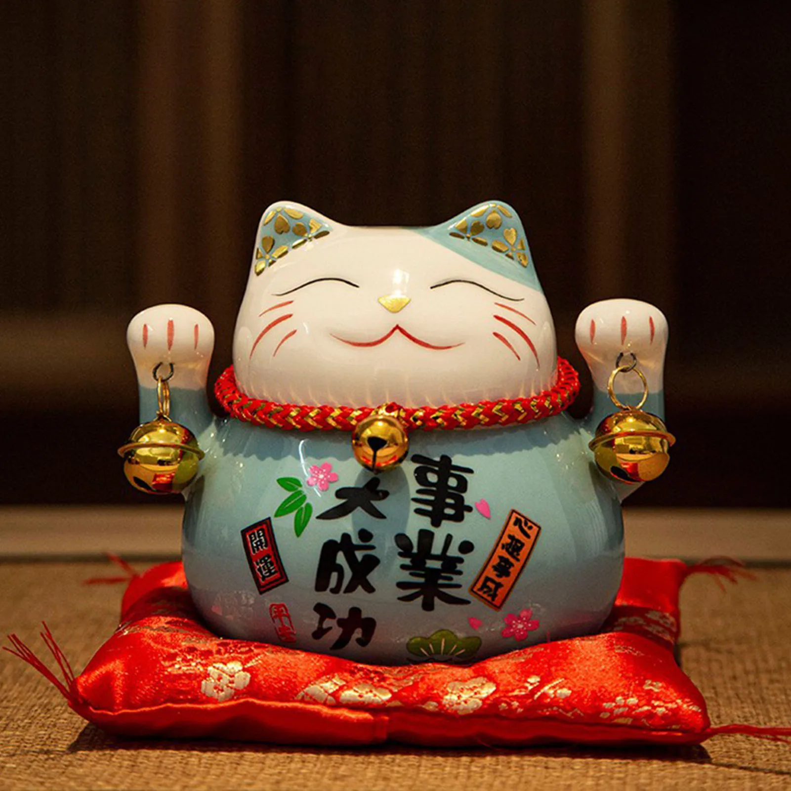 

2025 New Year's Wealth Cat Ornament Blessing Message Painted Ceramic Kitten Home Decors Festival Party Gift For Family Friend