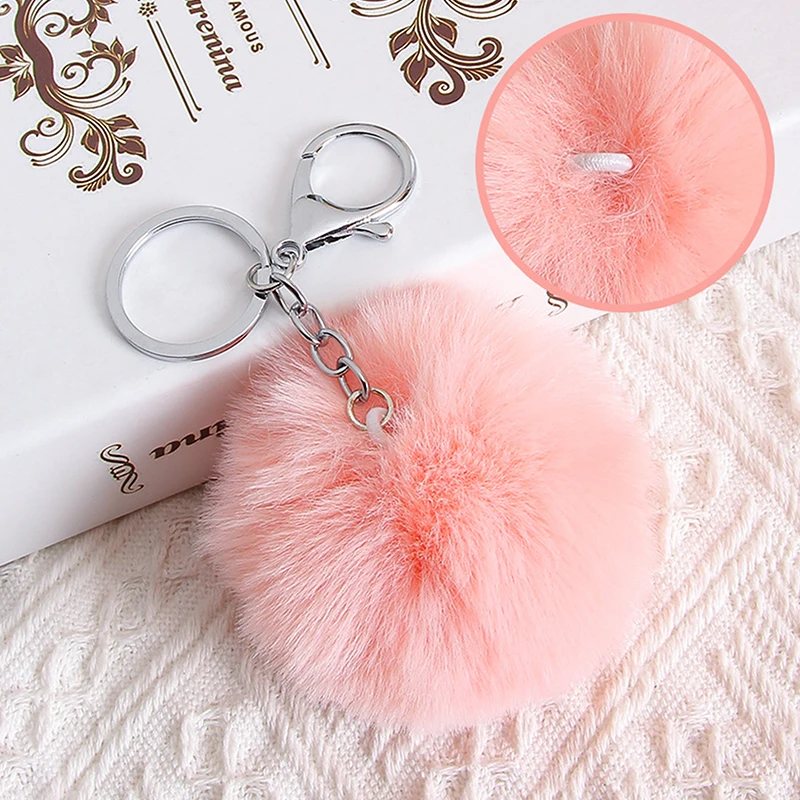 8cm Imitation Rabbit Fur Ball Fluffy Soft Keychain Pendant Cute Plush Keyring Backpack Hangings Decoration
