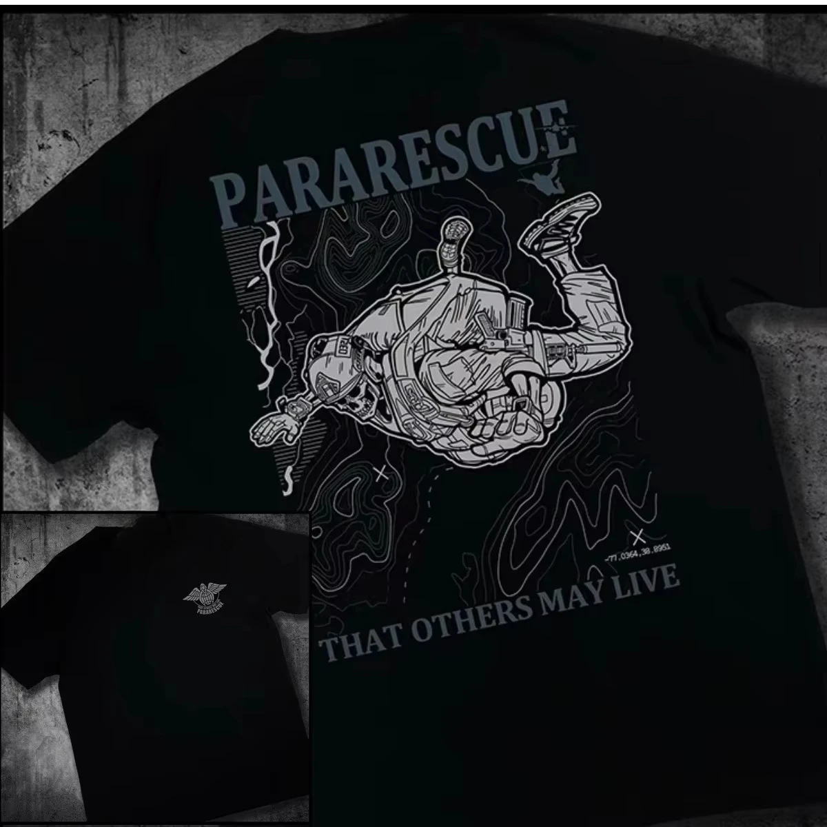 Pararescue Skydiving Skeleton Soldier Graphic T‑Shirt That Others May Live Topographic Map Military Print Unisex Punk Street‑wea