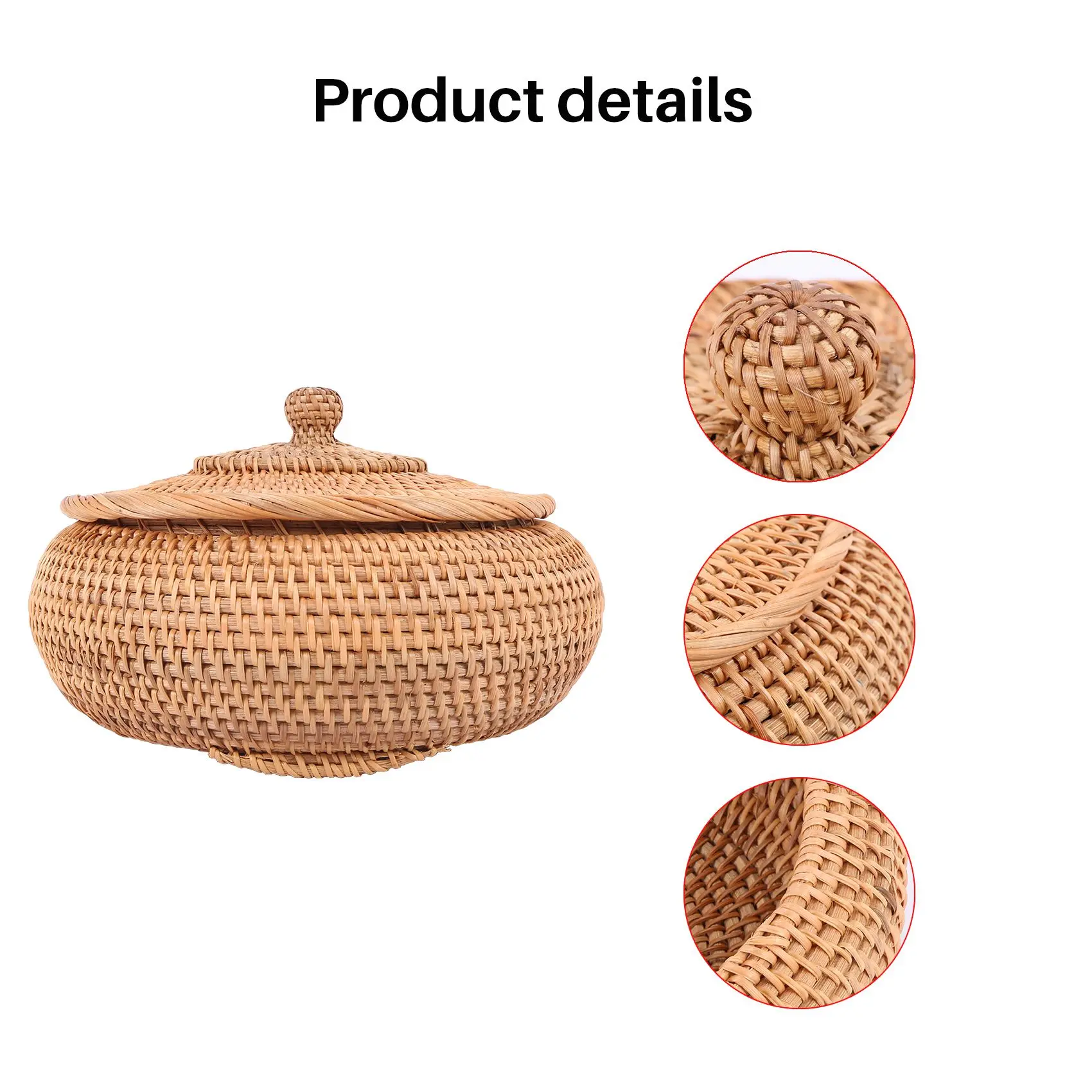 HLZS-Rattan Boxes With Lid Hand-Woven Multi-Purpose Wicker Tray With Durable Rattan Fiber Round 11 Inch Diameter