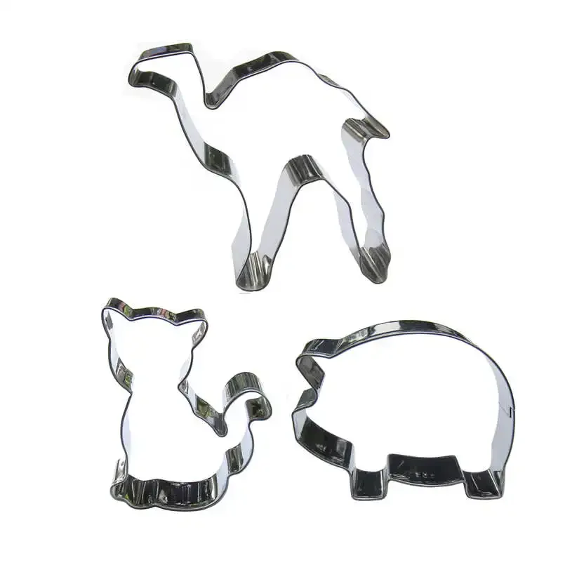 3 pcs Camel Little Cat pig Stainless steel Cookie cutter biscuit embossing machine Pastry soft candy molds Cake decorating Tools