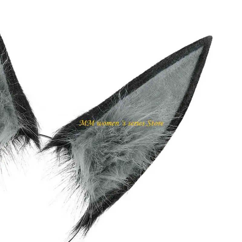 Q39C خفيفة الوزن آذان أرنب فروي أغطية الرأس تصميم واقعي قطعة شعر كوسبلاي للعروض المسرحية زي الملحقات