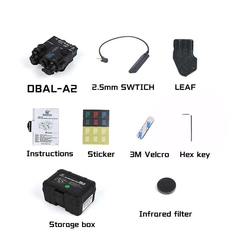 WADSN DBAL A2 Dbal-a2 Full Function Red Green Blue IR Laser Strobe Flashlight with Light Point Zero Adjustment for 20mm Rail