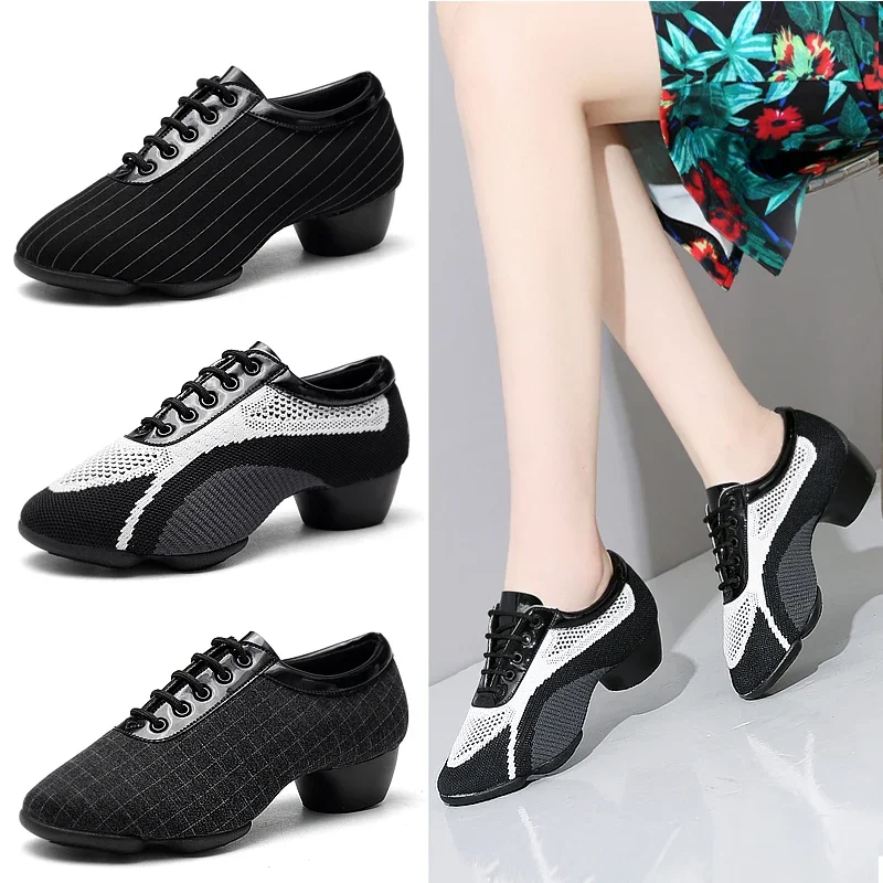

Leather Sole Latin Dance Shoes Oxford Soft Sneakers Square Dancing Women Shoes Ventilation Canvas Shoes Leather Sole Sneakers