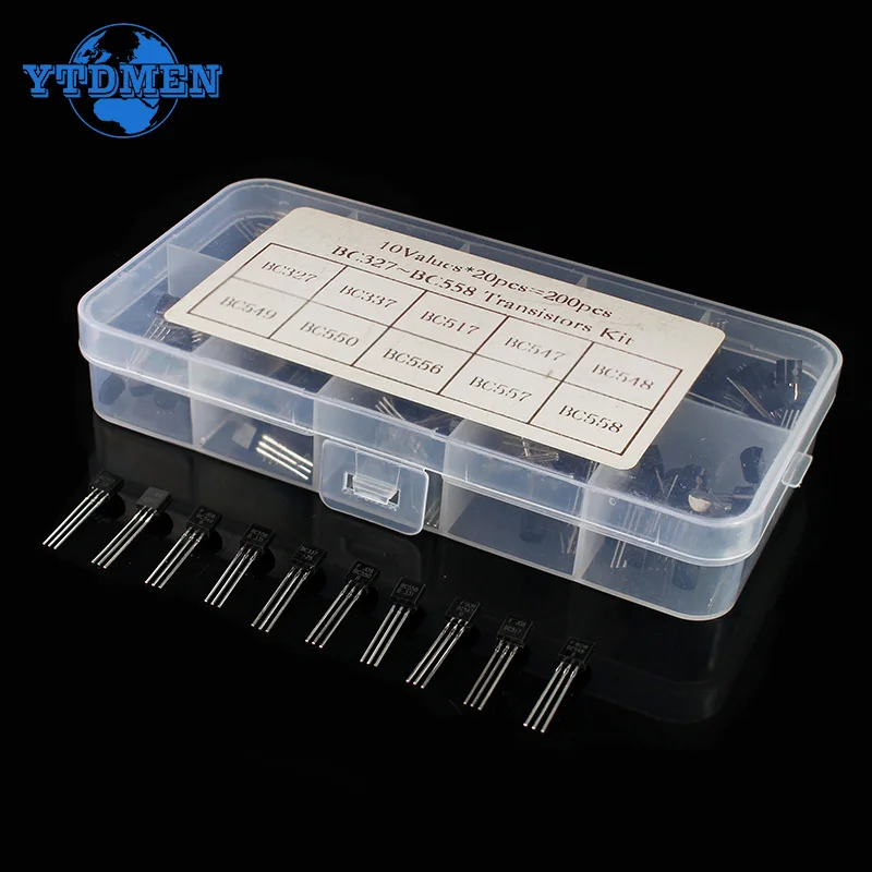 

200PCS 10Value TO-92 Transistor Assorted Kit, PNP NPN Transistors BC327 BC337 BC517 BC547 BC548 BC549 BC550 BC556 BC557 BC558