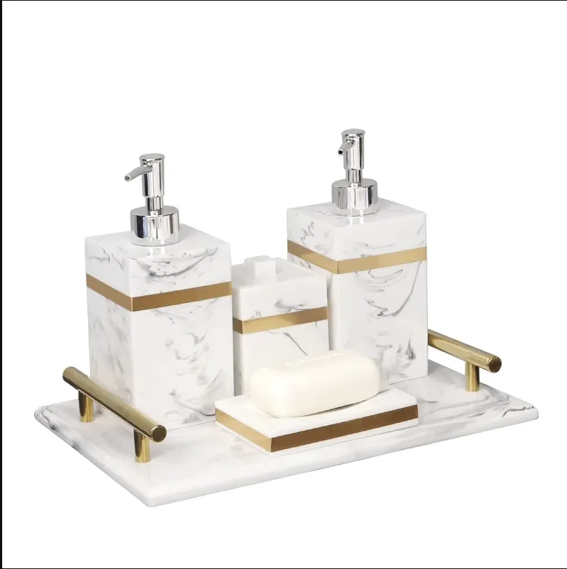 

Sanitary Supplies Kit Toothbrush Rack Marble Textured Resin Products Liquid Emulsion bottles Wash Set Nordic Bathroom Accessorie