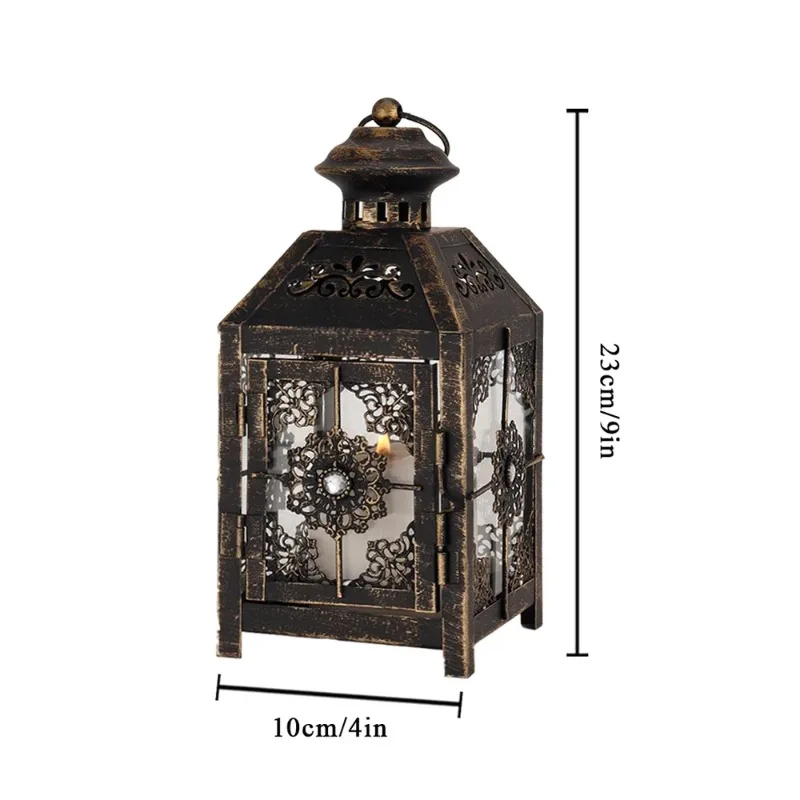 Creative Candle Holder Wrought Iron Glass Wind Light Hanging Candle Lantern for Home Yard Garden Wedding Party Decor
