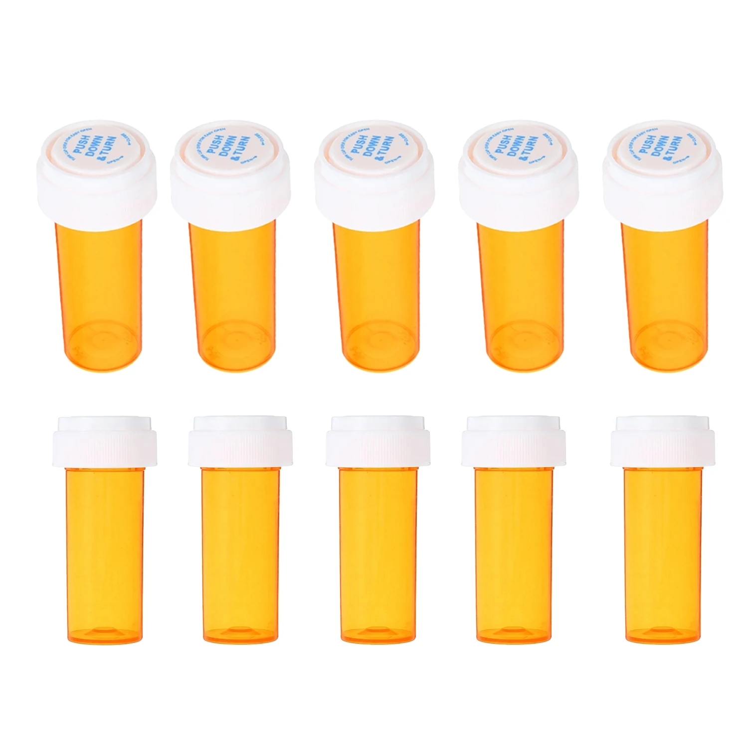 

10 Pieces Plastic Push Down Turn Vial Child Resistant Caps Medicine Containers Travel Pill Vials-8 Dram