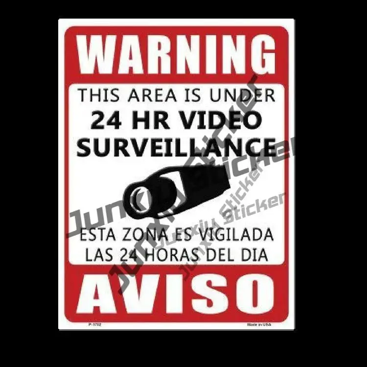 Warning 24 Hour Surveillance Spanish Aviso Novelty Parking Sign UV Protected Hazard Safety Signs Waterproof Decal for Car Bike