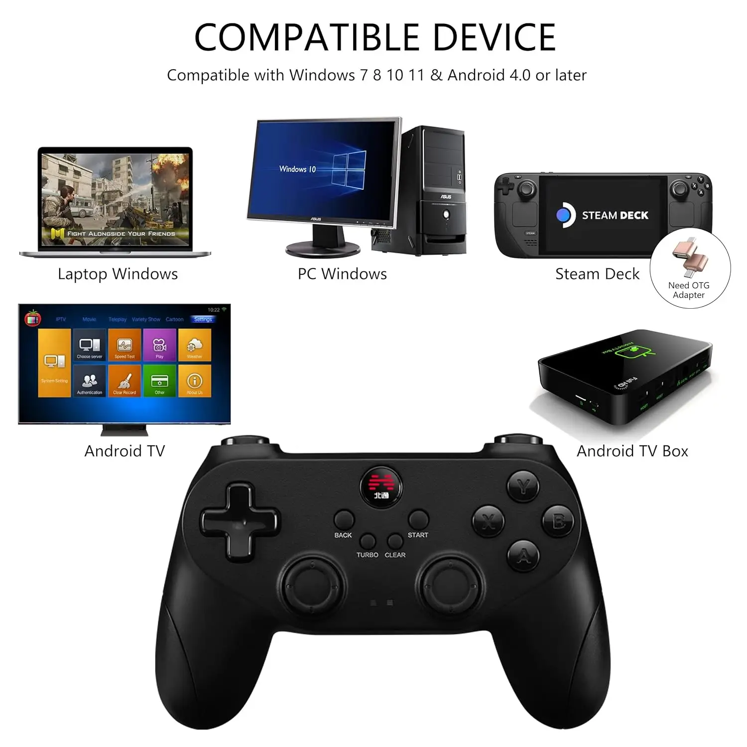 Imagem -04 - Beithong Bat2 Controlador de Jogo sem Fio Gamepad para pc Vapor Android tv Gaming Joystick Dupla Vibração Preto