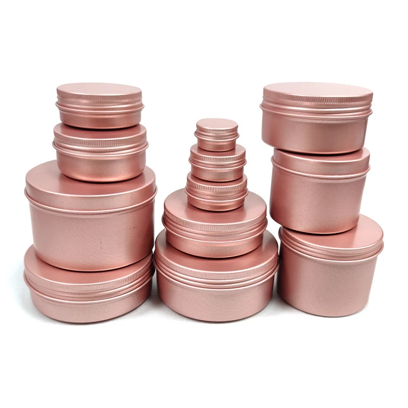 

50Pcs Rose Aluminum Tin Jars 5g 10g 15g 30g 50g 60g 80g 100g Lip Balm Tin Container With Screw Thread Lid Candle Tea Cans Box