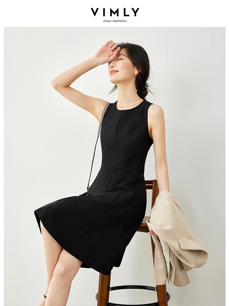 Vimly Sleeveless Black Dresses for Women Spring 2024 Womans Clothing A-line Umbrella Fitted Elegant Tank Dresses Female M5987