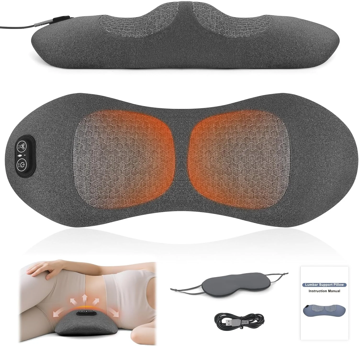 3 in 1 Electric Lumbar Support Pillow with Heat, Vibration, Traction - Adjustable Smooth Spine Back Massager for Lower Back Pain view 5