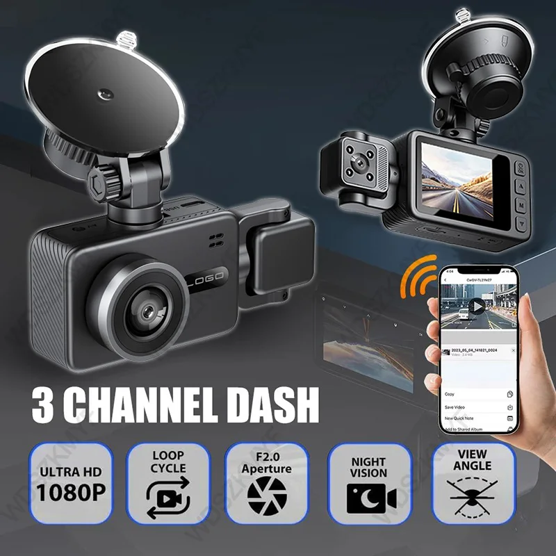 3 Channel WiFi Car DVR HD 1080P 3-Lens Vehicle Dash Cam Three Way Camera DVRs Recorder Video Registrator Dashcam Camcorder