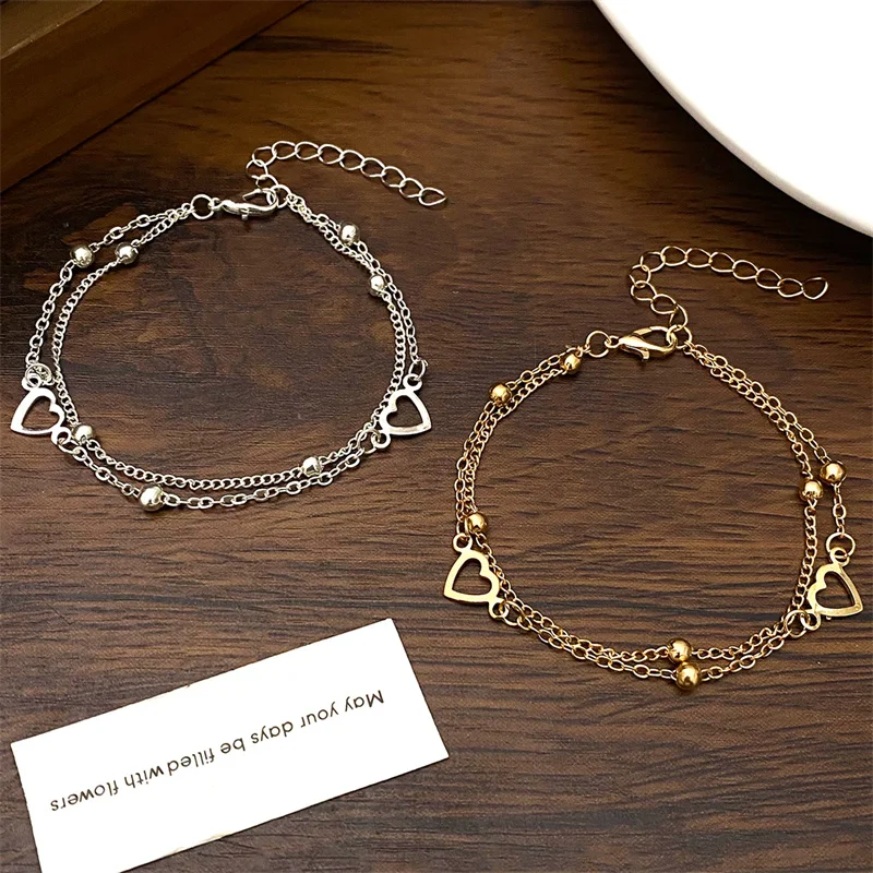 2 Stück geschichtete Schlangenketten-Armbänder für Frauen, zierliche vergoldete Herz-Accessoires, Handkette, Schmuck für Freundin, Geschenk – Detail 7
