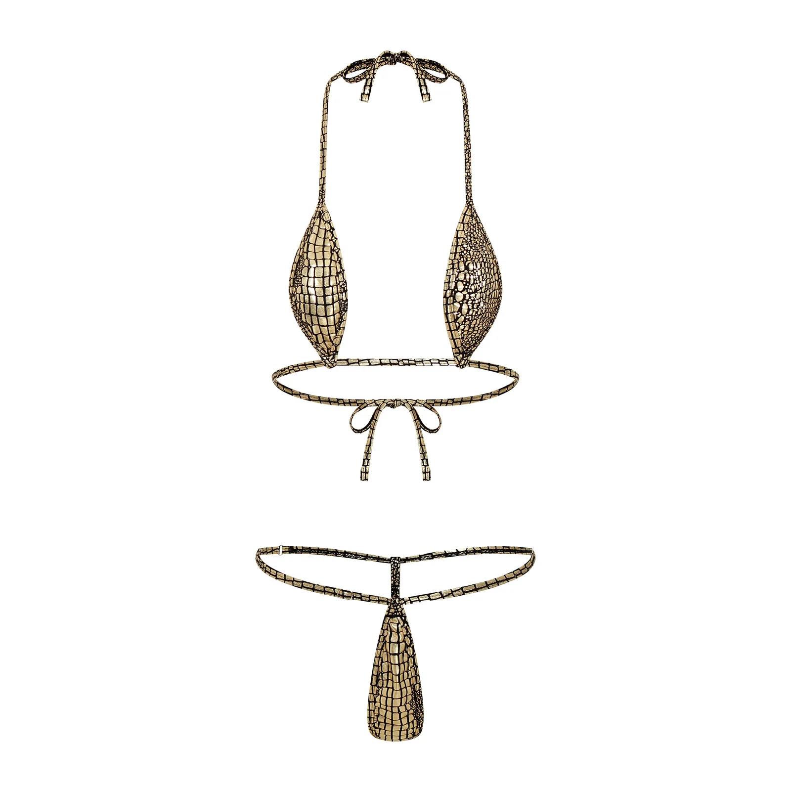 

2-piece Micro Bikini Lingerie Set Womens Halter Lace-up Mini Bra Tops And T-back Thong Briefs Show Figure Nightwear Swimwear