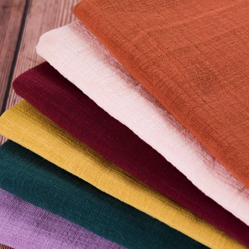 Double Bamboo Texture Linen Cotton Fabric Solid Color Shirt Chinese Style Summer Wrinkle Pleated Dress Clothing Fashion Fabric