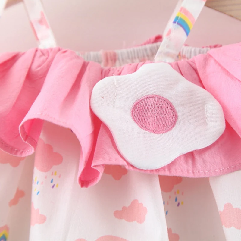 Summer 2/piece set for girls baby top and shorts, girl solid color lace cartoon rainbow cloud print suspender top