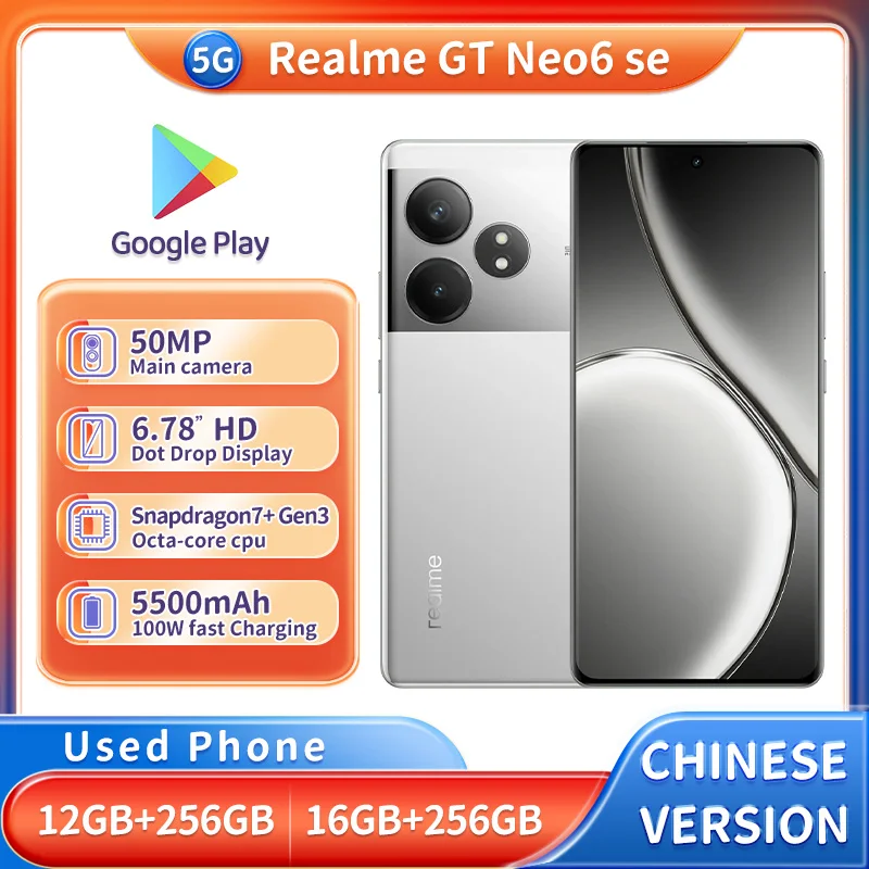 هاتف Realme GT Neo6 SE 5G غير مقفول 6.78 بوصة 2780x1264px 5500mAh Qualcomm Snapdragon 7+Gen3 مستعمل