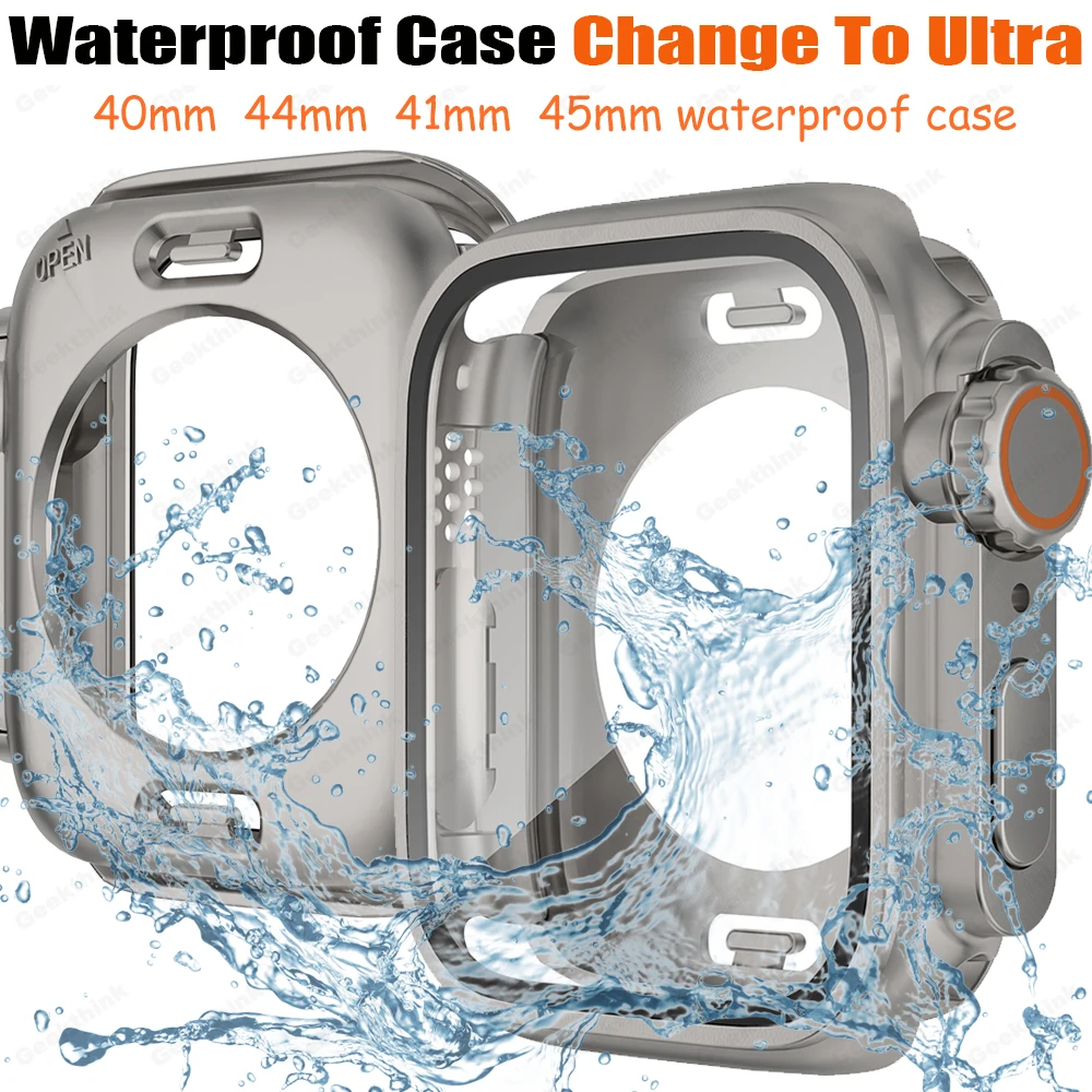 Waterproof Change to Ultra Case For Apple Watch 8 7 45mm 41mm 360°Full Cover For iWatch 6 5 4 44mm 40mm Upgrade to Ultra 49mm