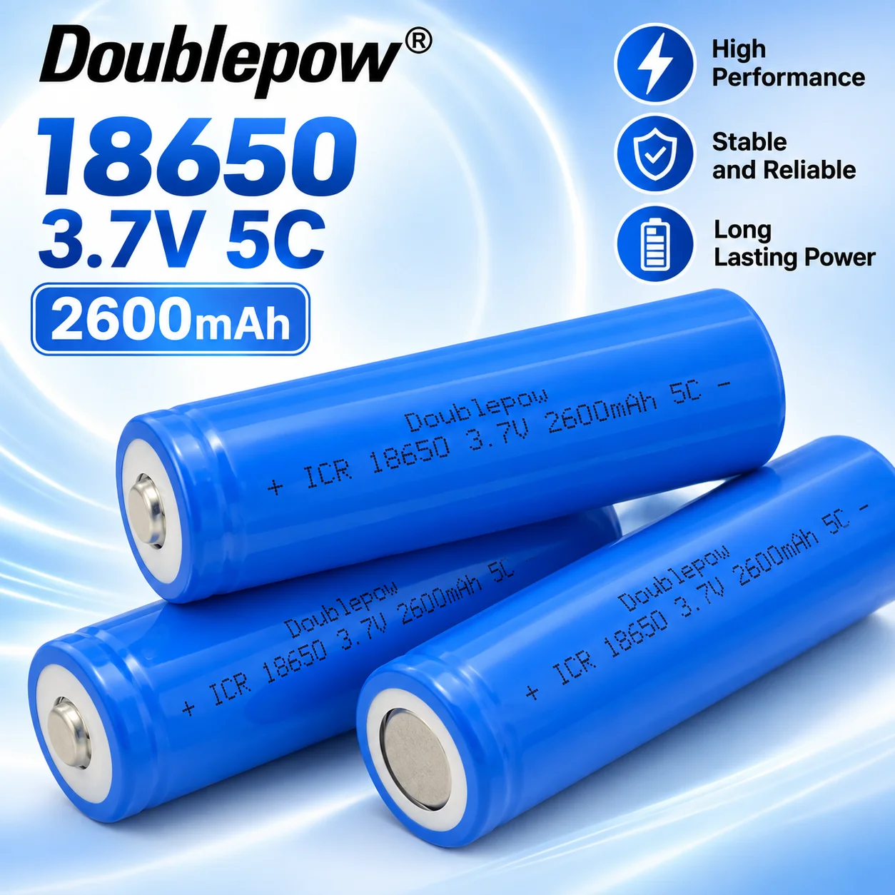 18650 Rechargeable Li-ion Battery 3.7V 2600mAh Lithium Cell for Flashlight, Headlamp, Torch, DIY Portable Power Pack Use