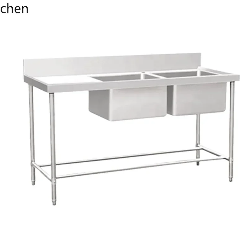 TQH7.2 Stainless Steel Operation Table Kitchen Double Sink Stove Thickened Restaurant Washing and Cutting Workbench Wholesale