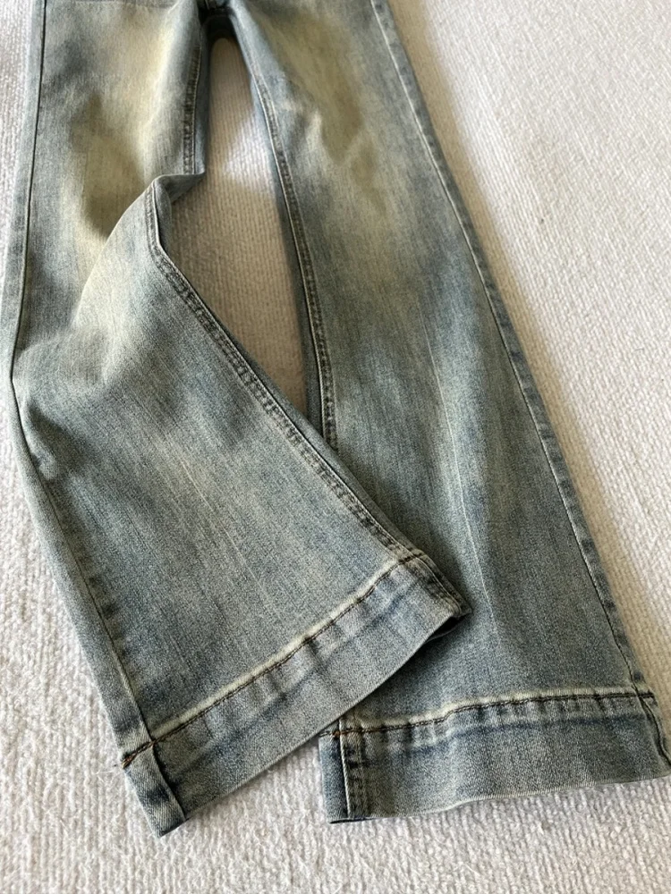 Jeans de Mezclilla de Cintura Alta Elásticos Estilo Retro Americano, Micro Acampanados, para Mujer, Otoño, Nuevo, Talla and...