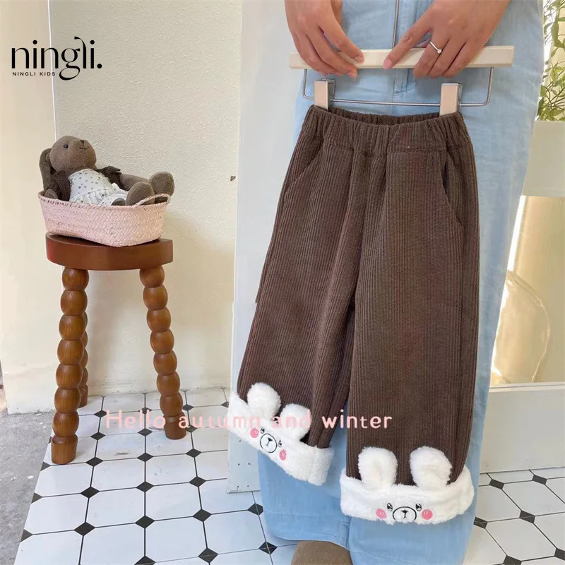 Girls' Pants Autumn and Winter New Fashion Baby Fleece-Lined Casual Trousers Children's Clothing Straight-Leg Pants Winter Cloth